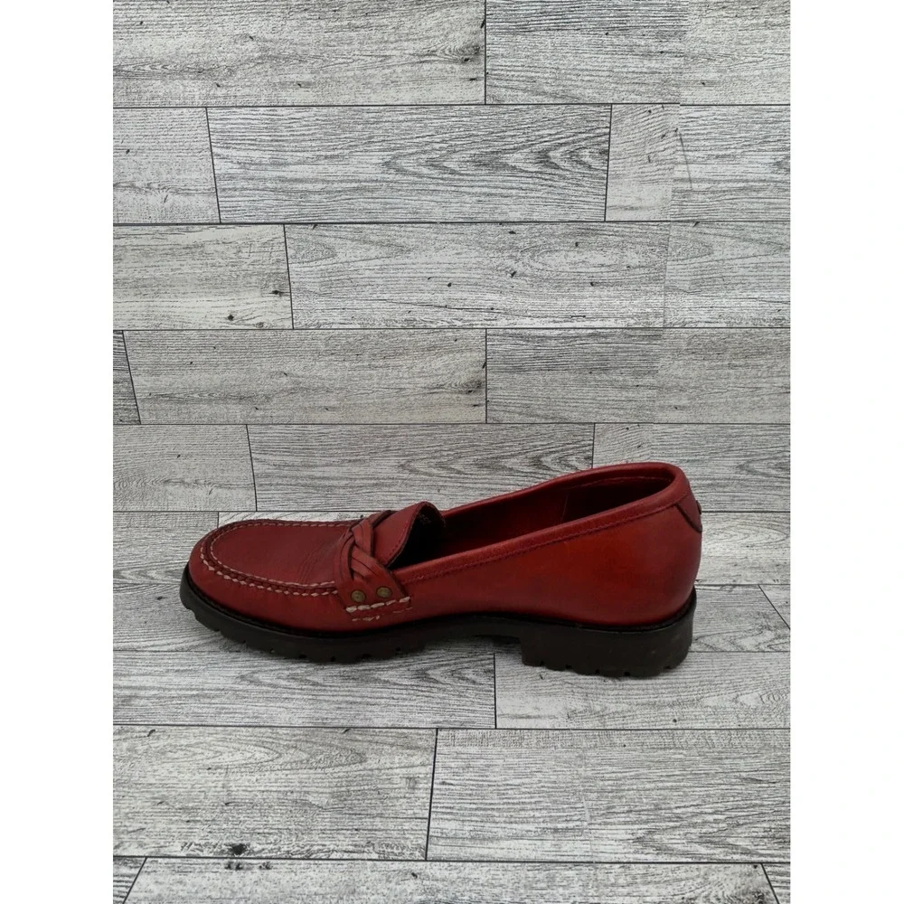 GH Bass Weejuns Calliope Red Leather Loafers Braided Detail Lug Sole Womens 6.5M
